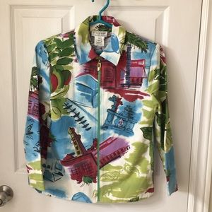 St John Sport cotton blend print denim zip sz M